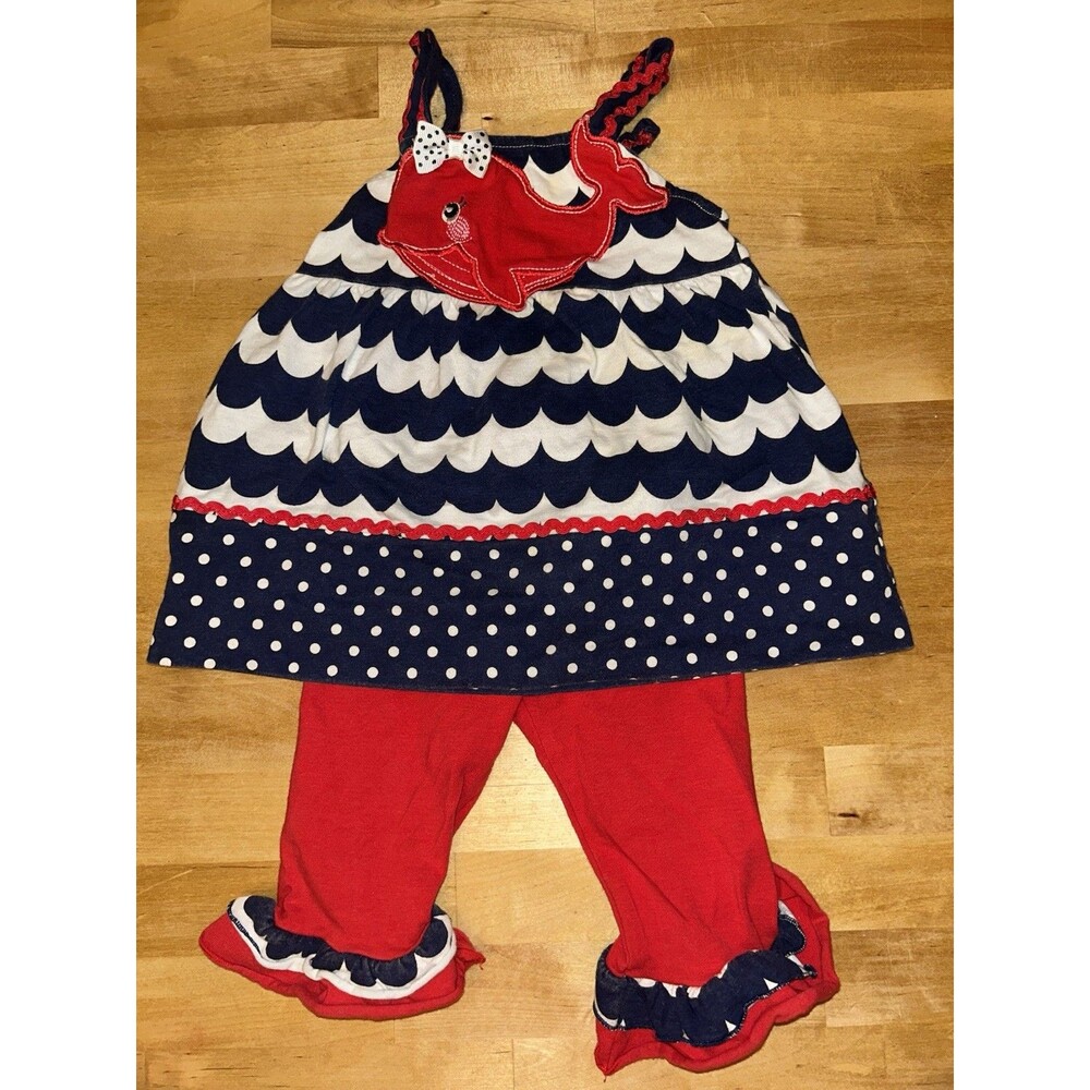 Nannette Girls Red White And Blue 2 Piece Whale Outfit Size 3t